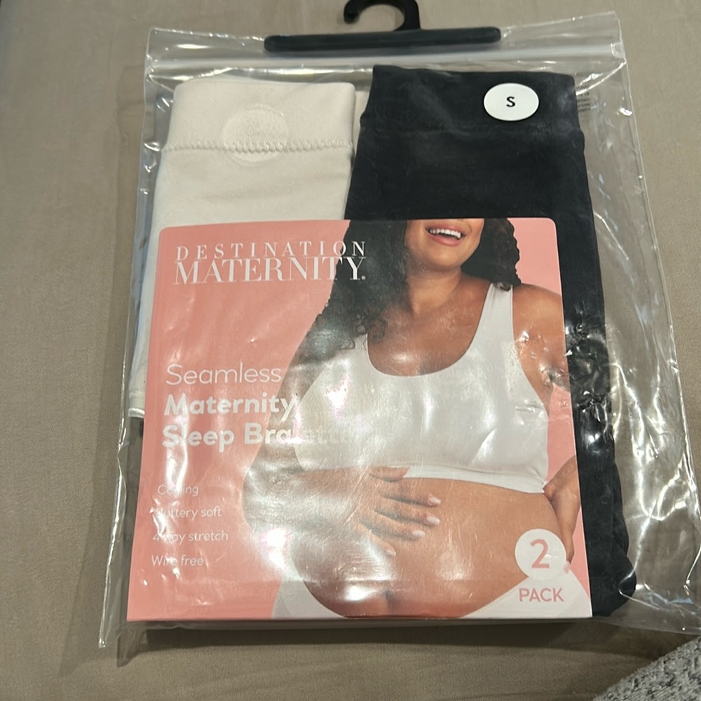Destination Maternity Sleep Bralette 2 Pack color black and white.
